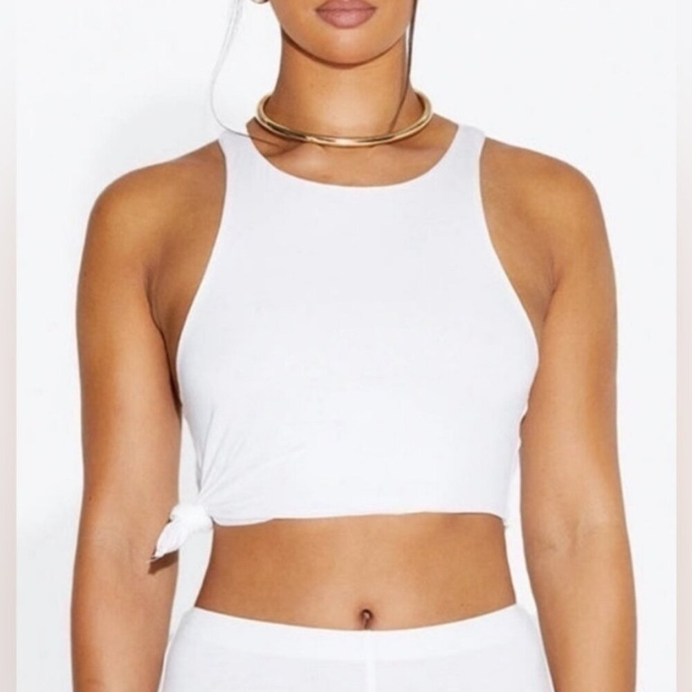 NAKED WARDROBE Women’s NEW Knot Right Now Ribbed Crop Tank Top | Size XL